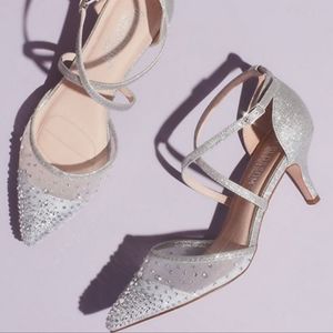 NWT Glitter d'orsay crisscross embellished heels